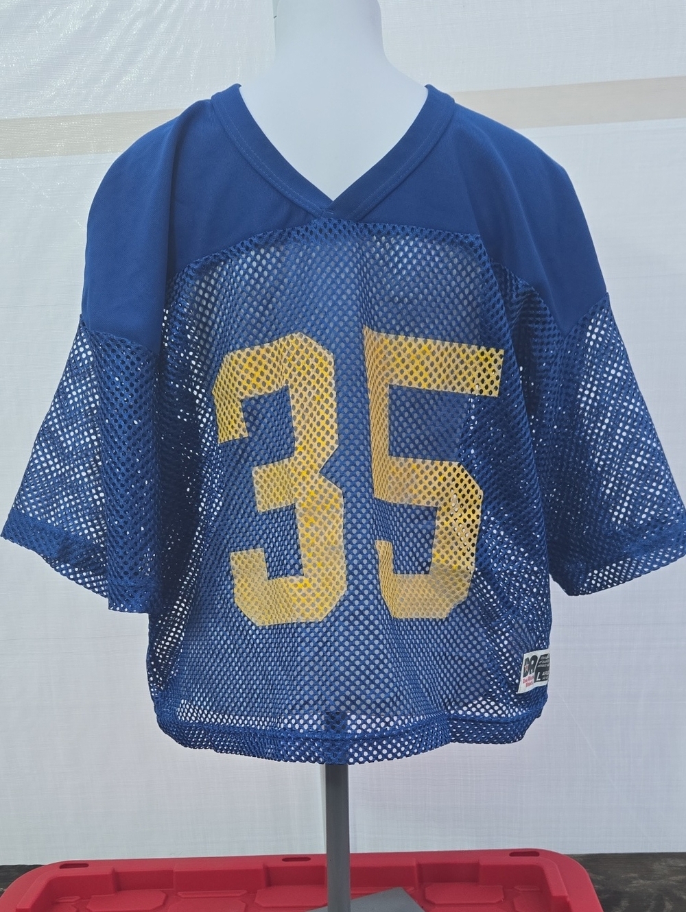 Kids Blue Mesh Sports Jersey Top with Yellow Number 35